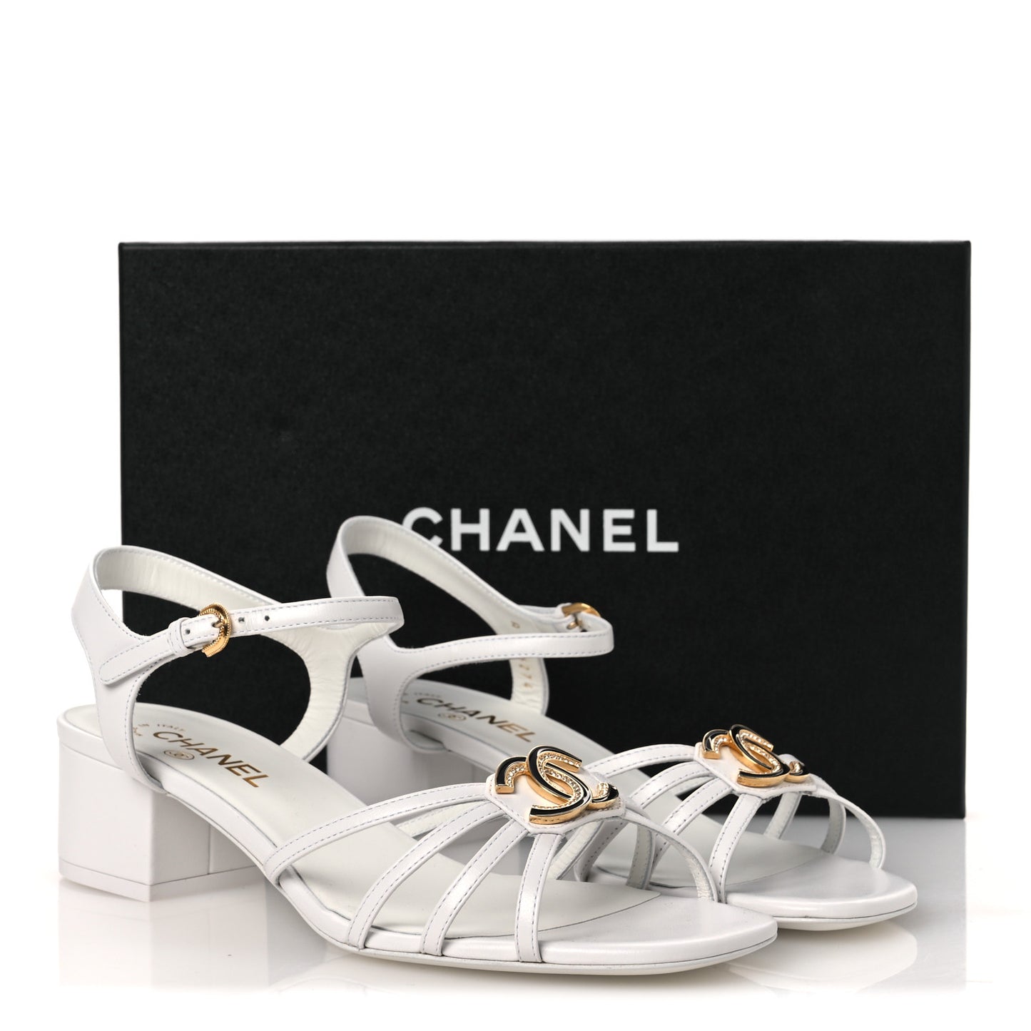 Lambskin Crystal CC Sandals 40 White
