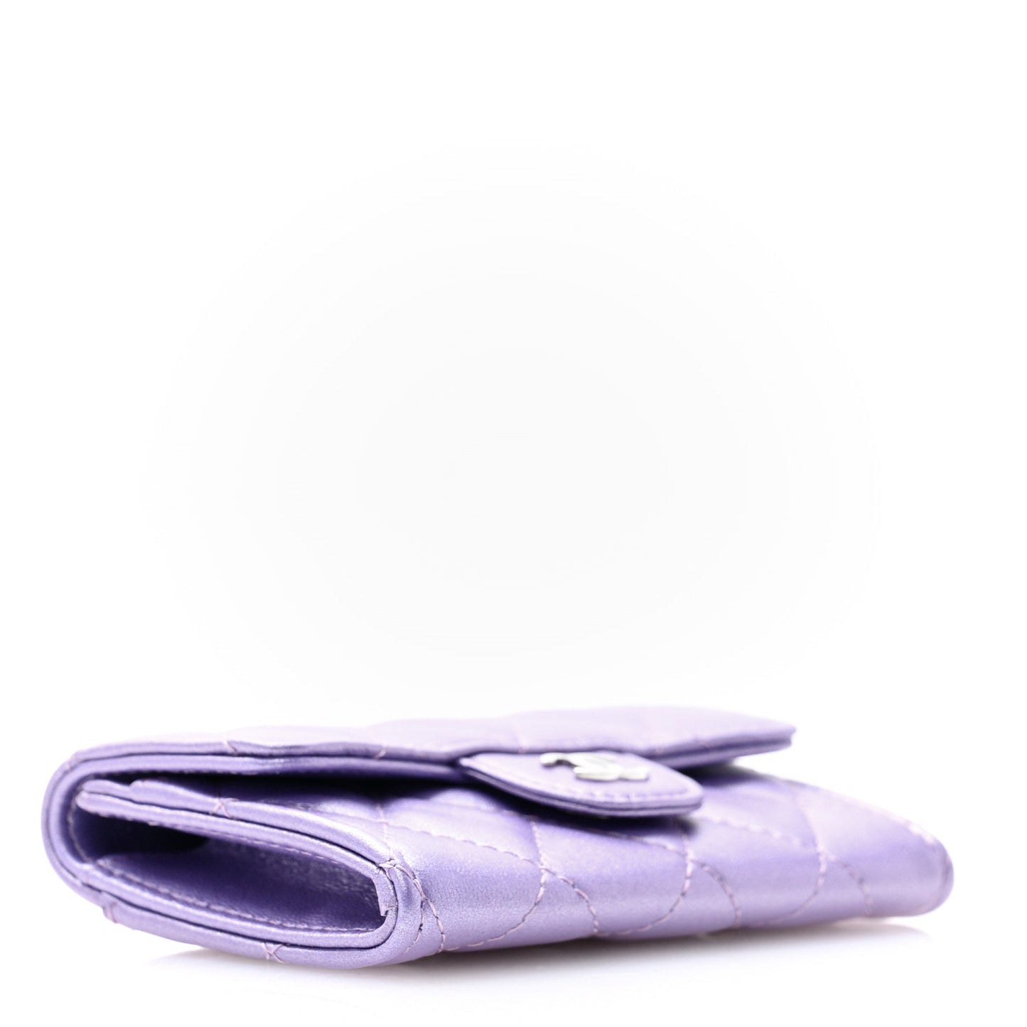 Metallic Lambskin Quilted Flap Card Holder Wallet Purple