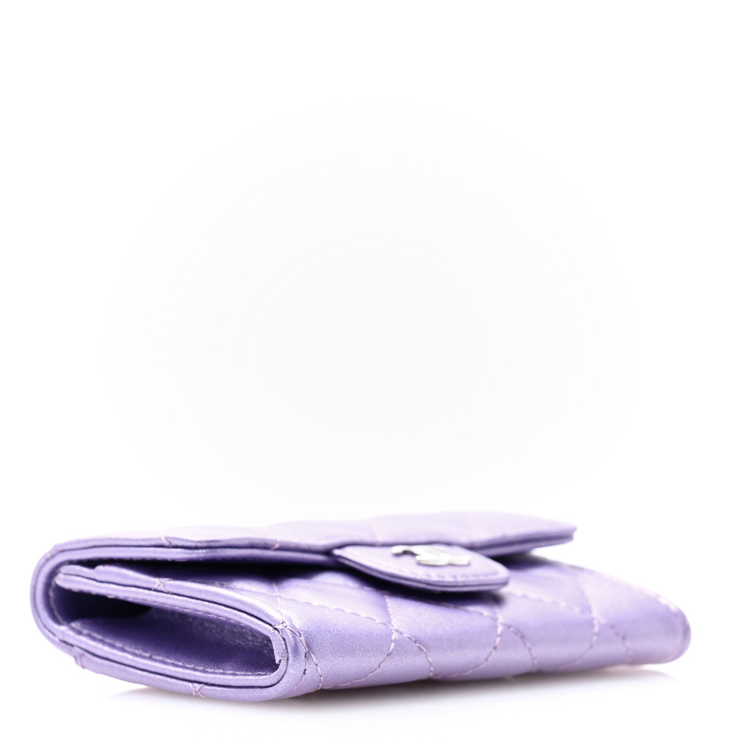 Chanel Metallic Lambskin Quilted Flap Card Holder Wallet Purple 4 of 8