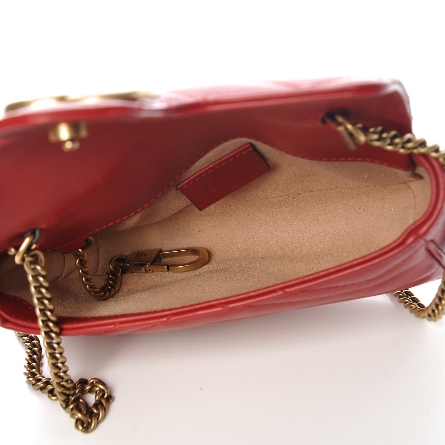 Calfskin Matelasse Super Mini GG Marmont Shoulder Bag Hibiscus Red