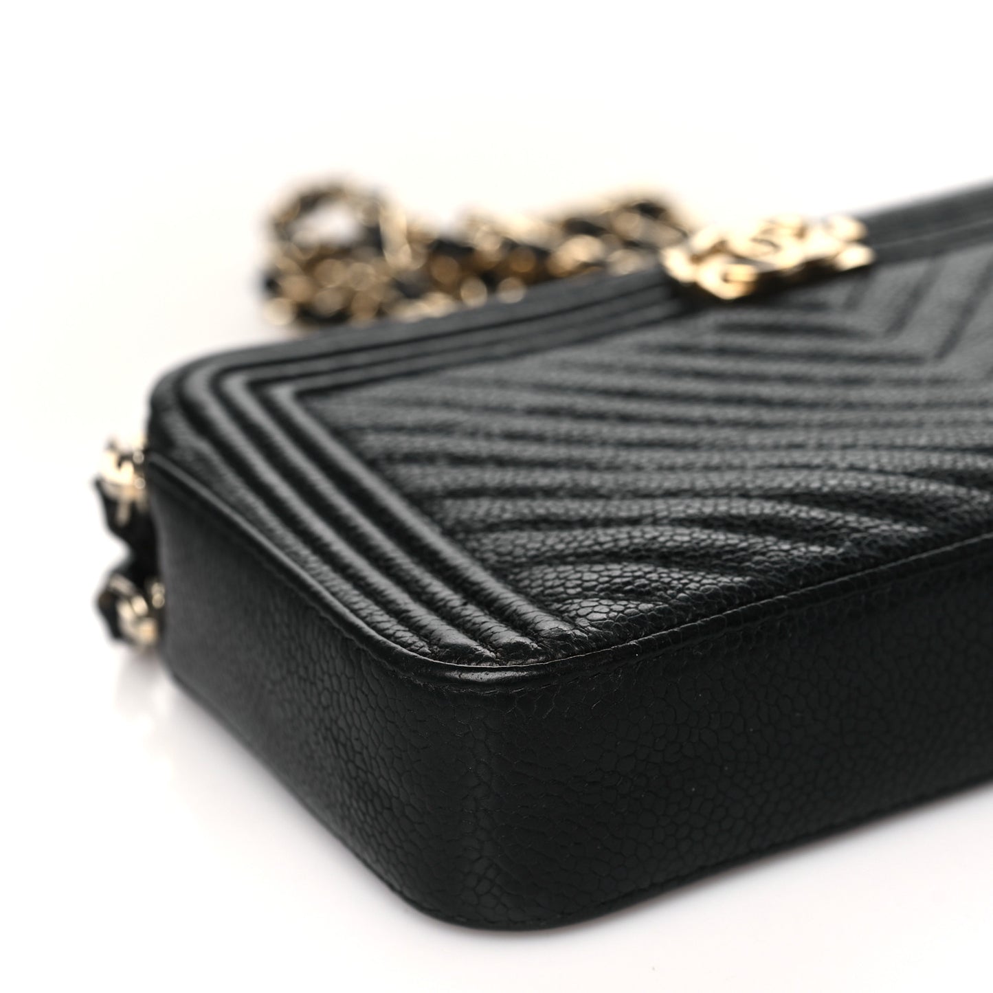 Caviar Chevron Small Boy Clutch With Chain Black