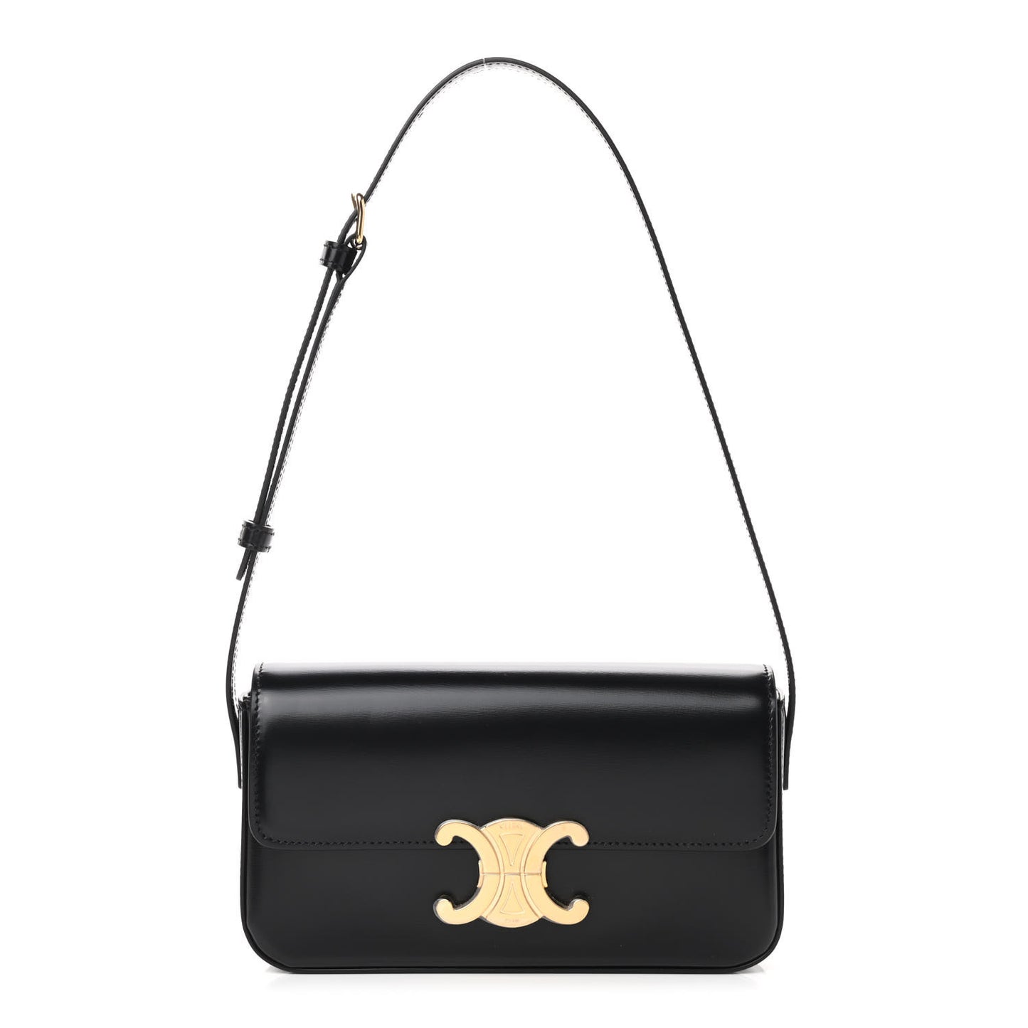Shiny Calfskin Triomphe Shoulder Bag Black