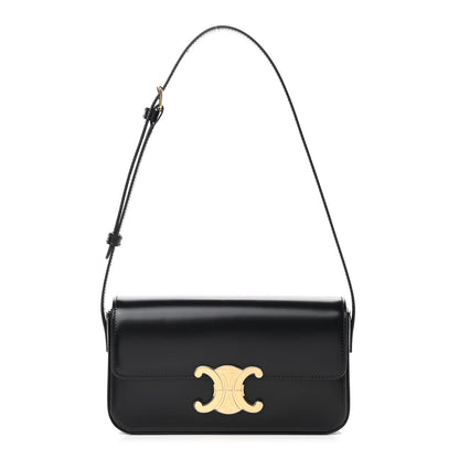 Celine Shiny Calfskin Triomphe Shoulder Bag Black 1 of 8