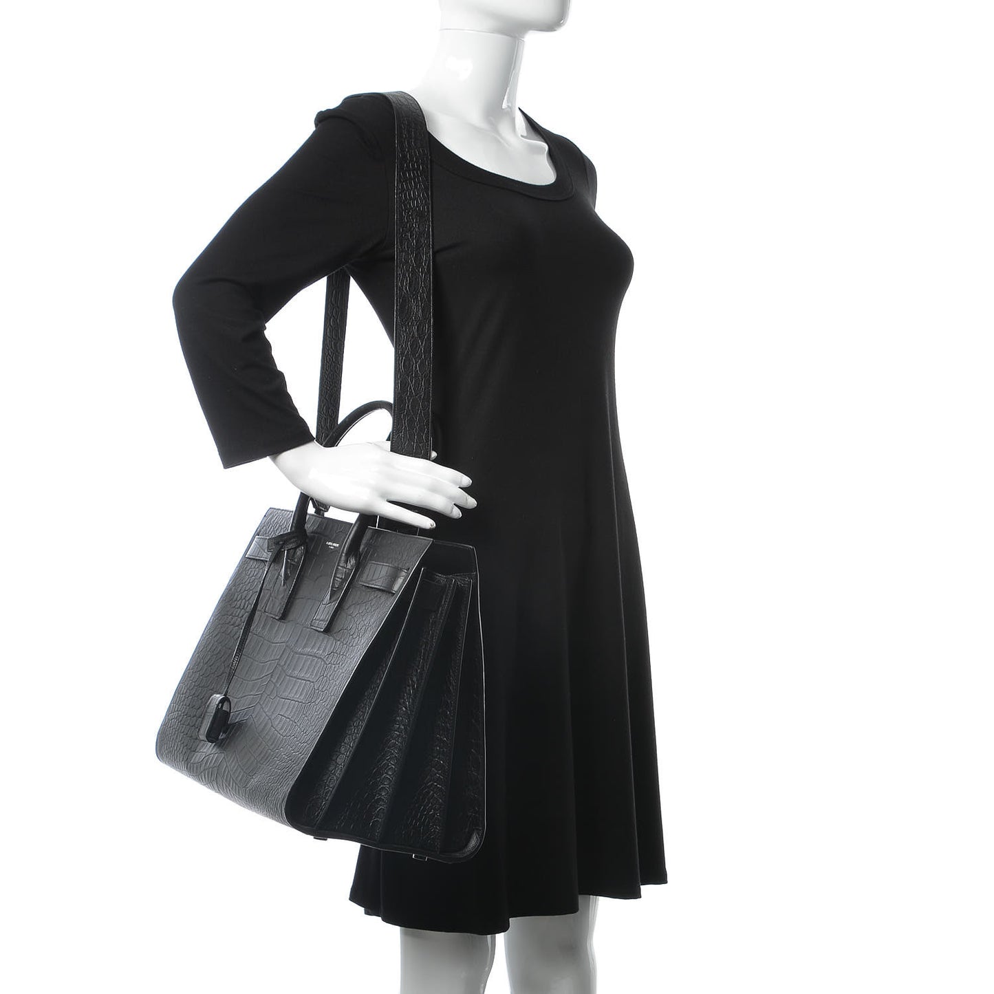 Calfskin Crocodile Embossed Large Sac De Jour Carryall Black