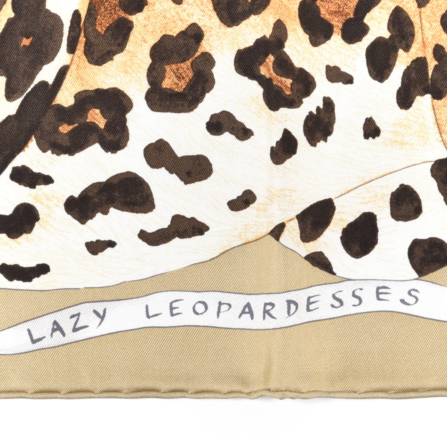 Hermes Silk Twill Lazy Leopardesses Scarf 90 Camel Anthracite 3 of 6