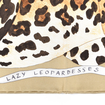 Hermes Silk Twill Lazy Leopardesses Scarf 90 Camel Anthracite 3 of 6