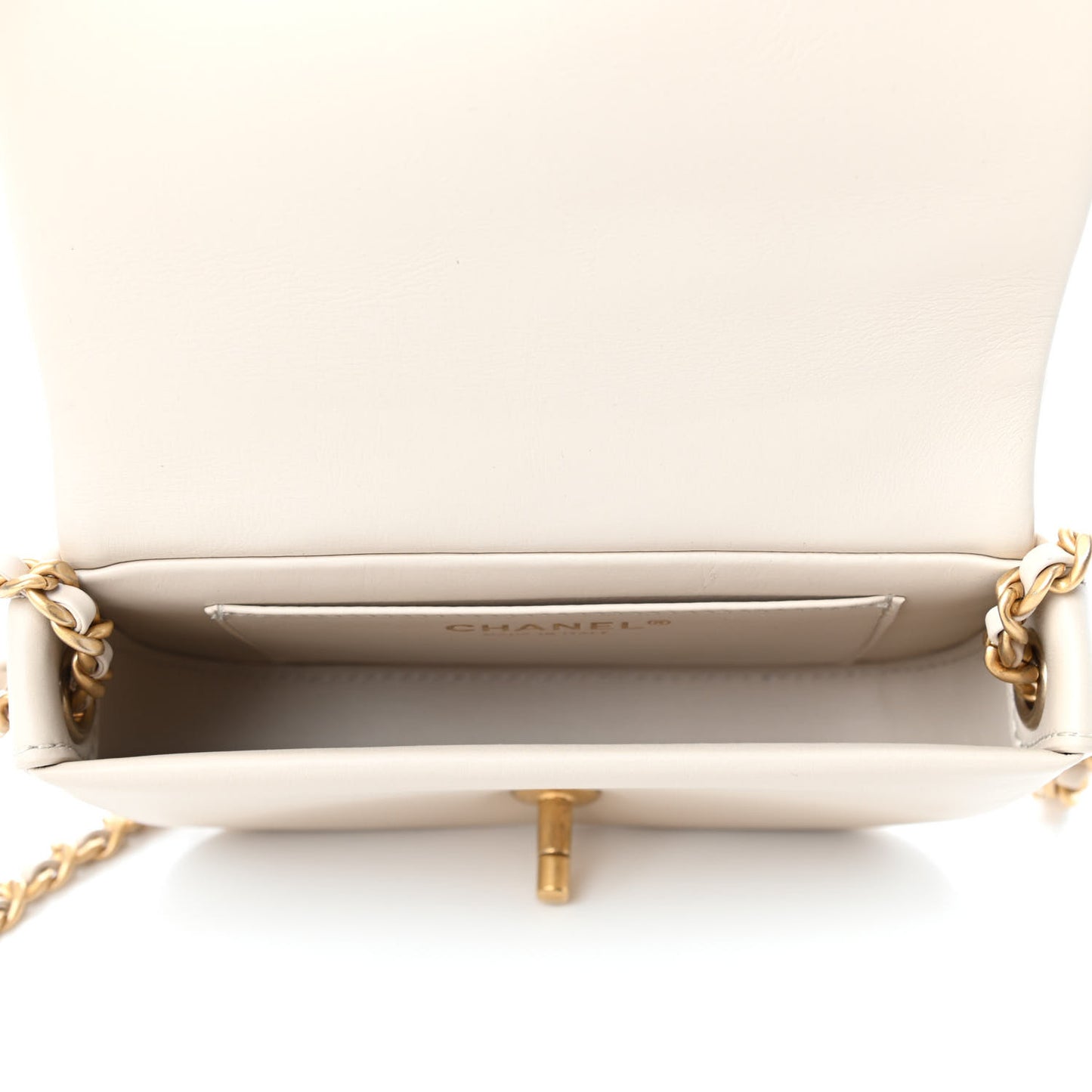 Calfskin Quilted Mini Nailed CC Flap Bag Beige