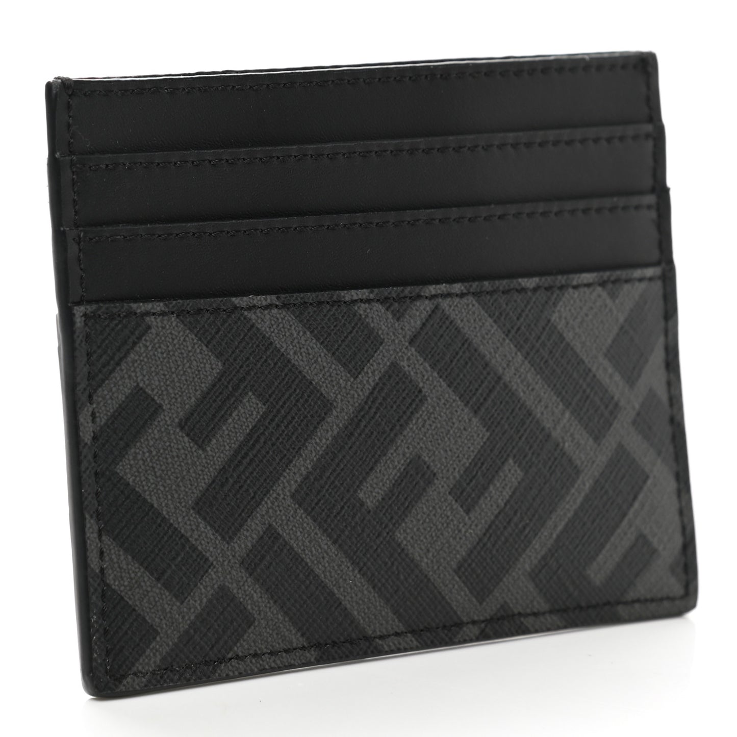 Glazed Fabric Vitello Liberty FF 1974 Diagonal Card Holder Black Sunflower