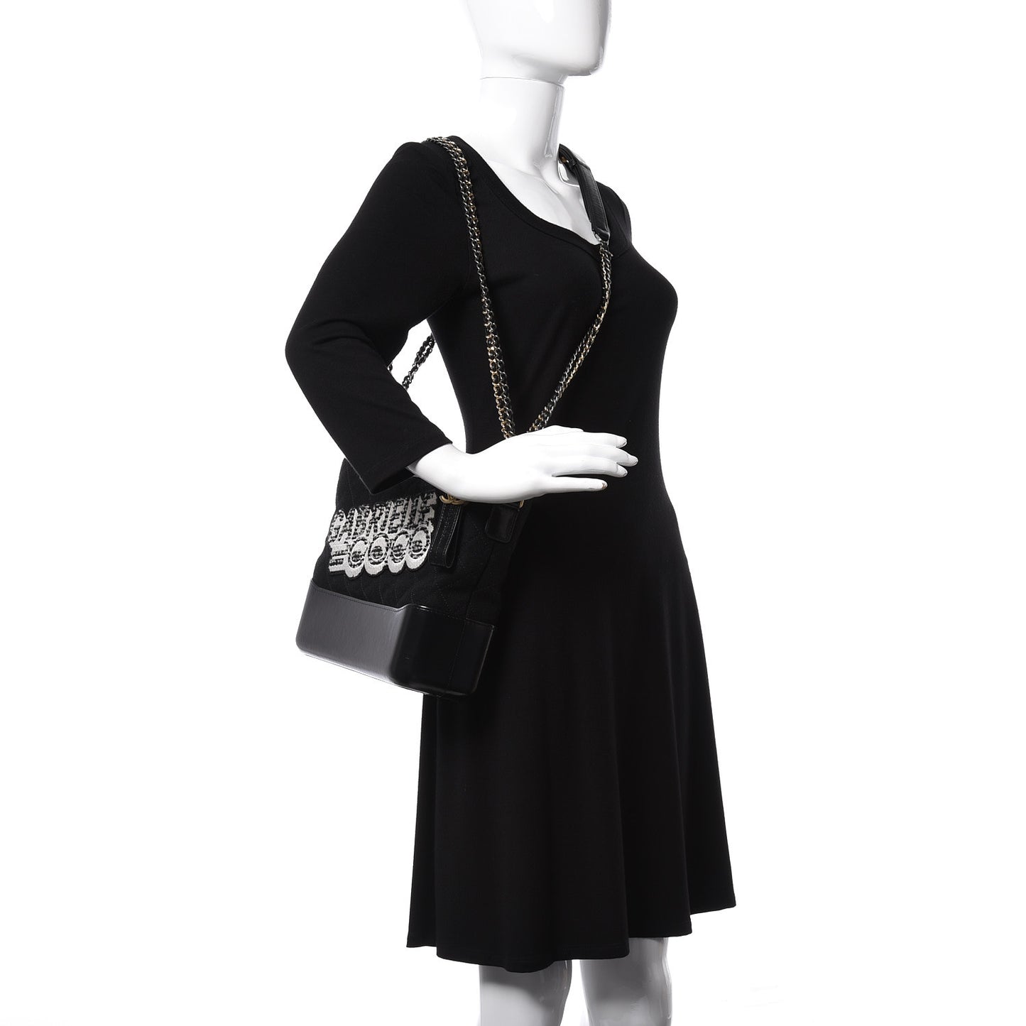 Felt Calfskin Quilted Medium Gabrielle Hobo Black