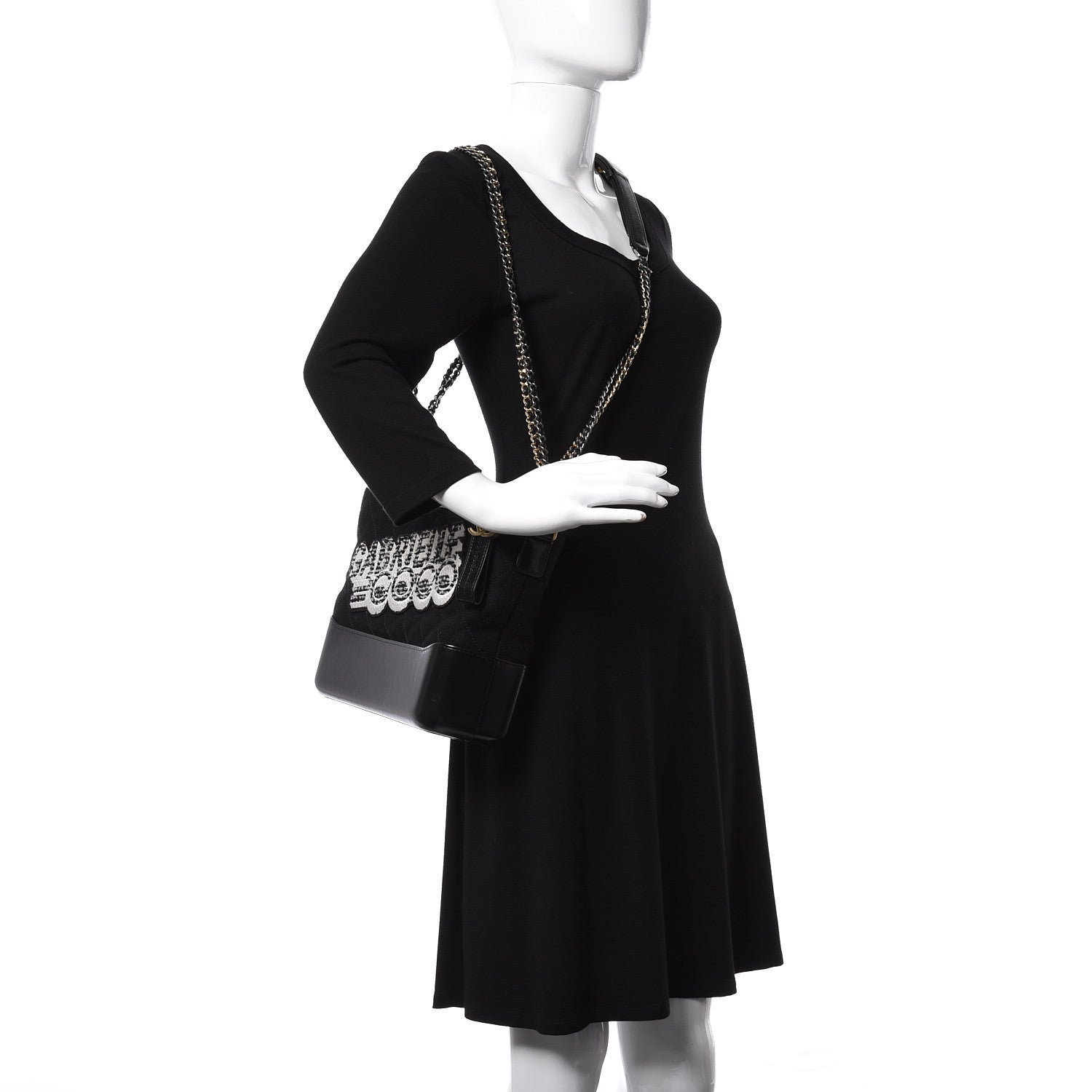 Chanel Felt Calfskin Quilted Medium Gabrielle Hobo Black 2 of 11