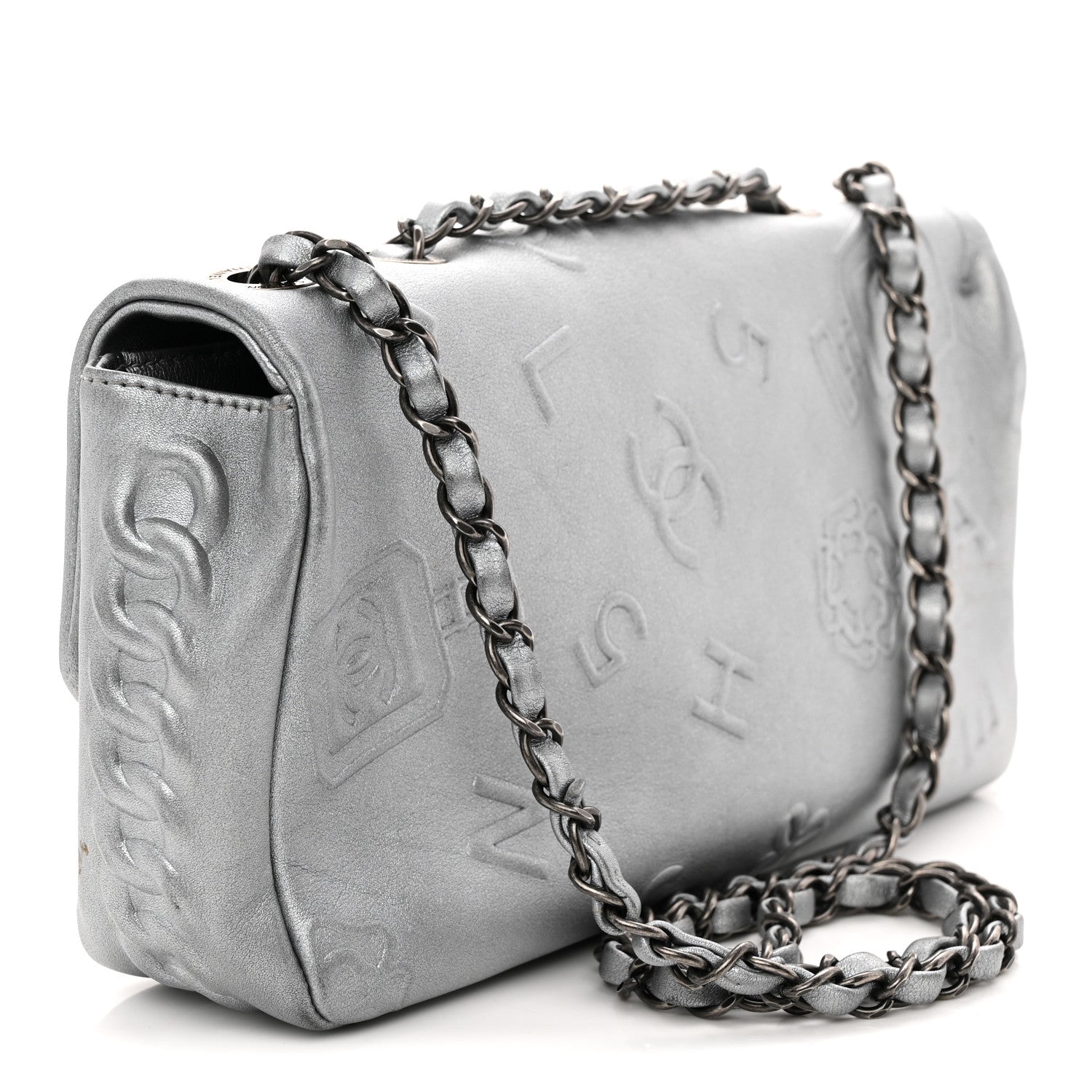 Chanel Metallic Lambskin Symbols Medium Single Flap Silver 3 of 11