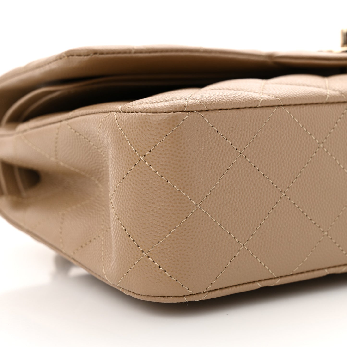 Caviar Quilted Medium Double Flap Dark Beige