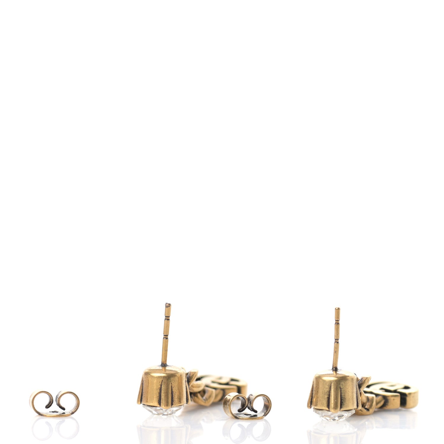 Gucci Metal Crystal Double G Chain Drop Earrings Aged Gold 3 of 5