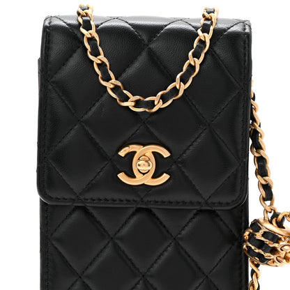 Chanel Lambskin Quilted Pearl Crush Phone Holder With Chain Black 8 of 10