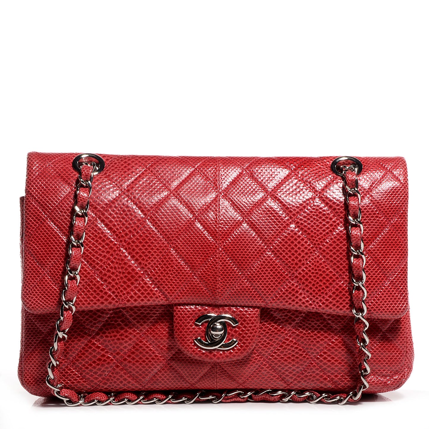 Lizard Quilted Medium Double Flap Red