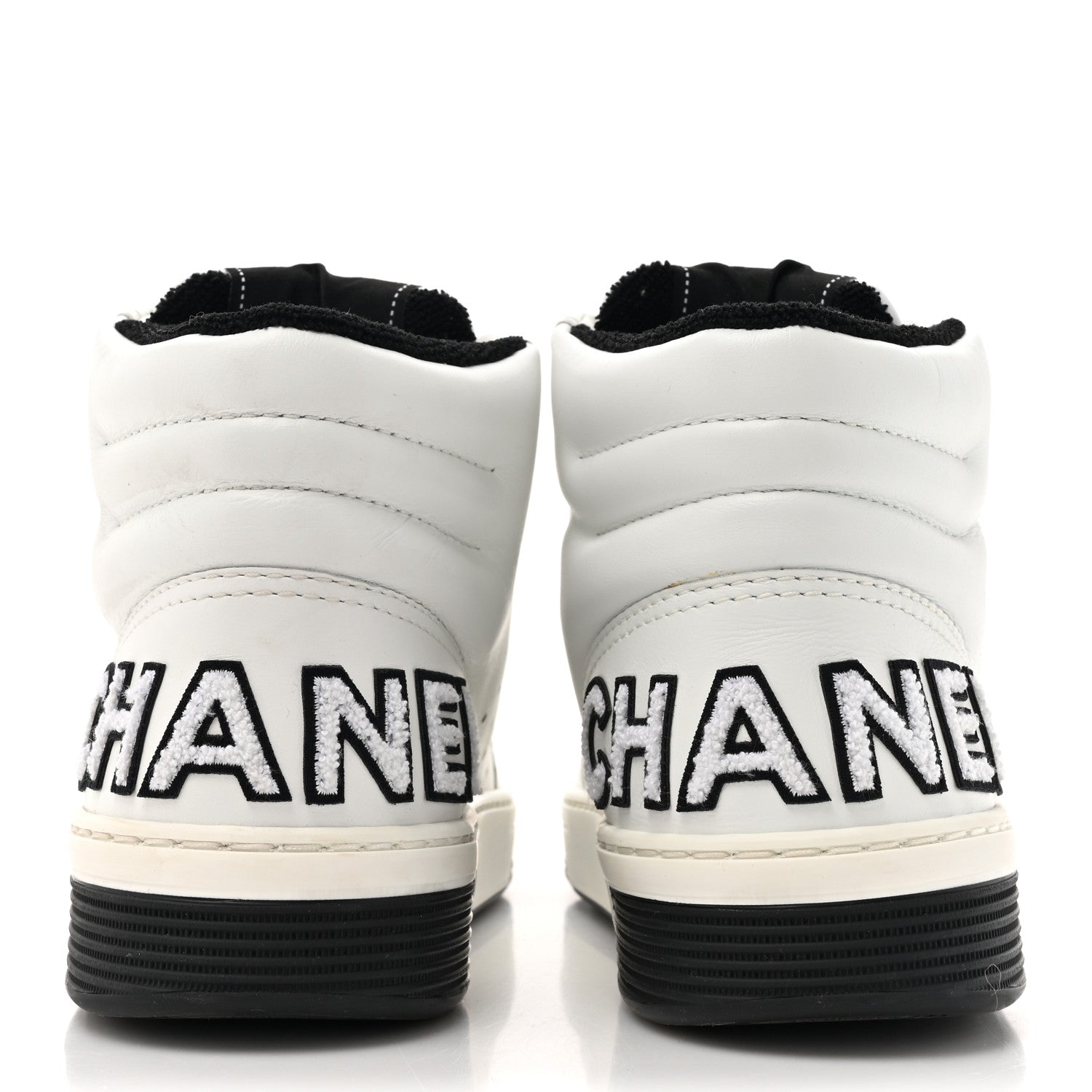 Chanel Calfskin Womens Logo High Top Sneakers 38 Black White 4 of 10