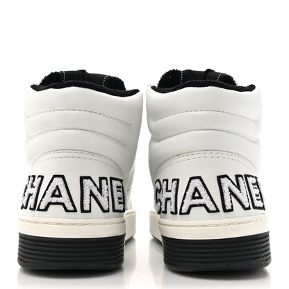 Chanel Calfskin Womens Logo High Top Sneakers 38 Black White 4 of 10