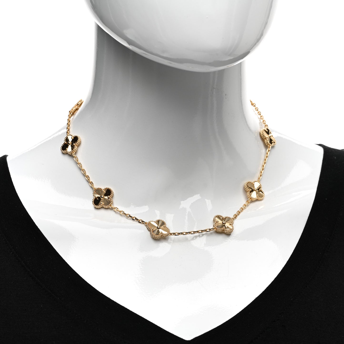 18K Yellow Gold 10 Motifs Guilloche Vintage Alhambra Necklace
