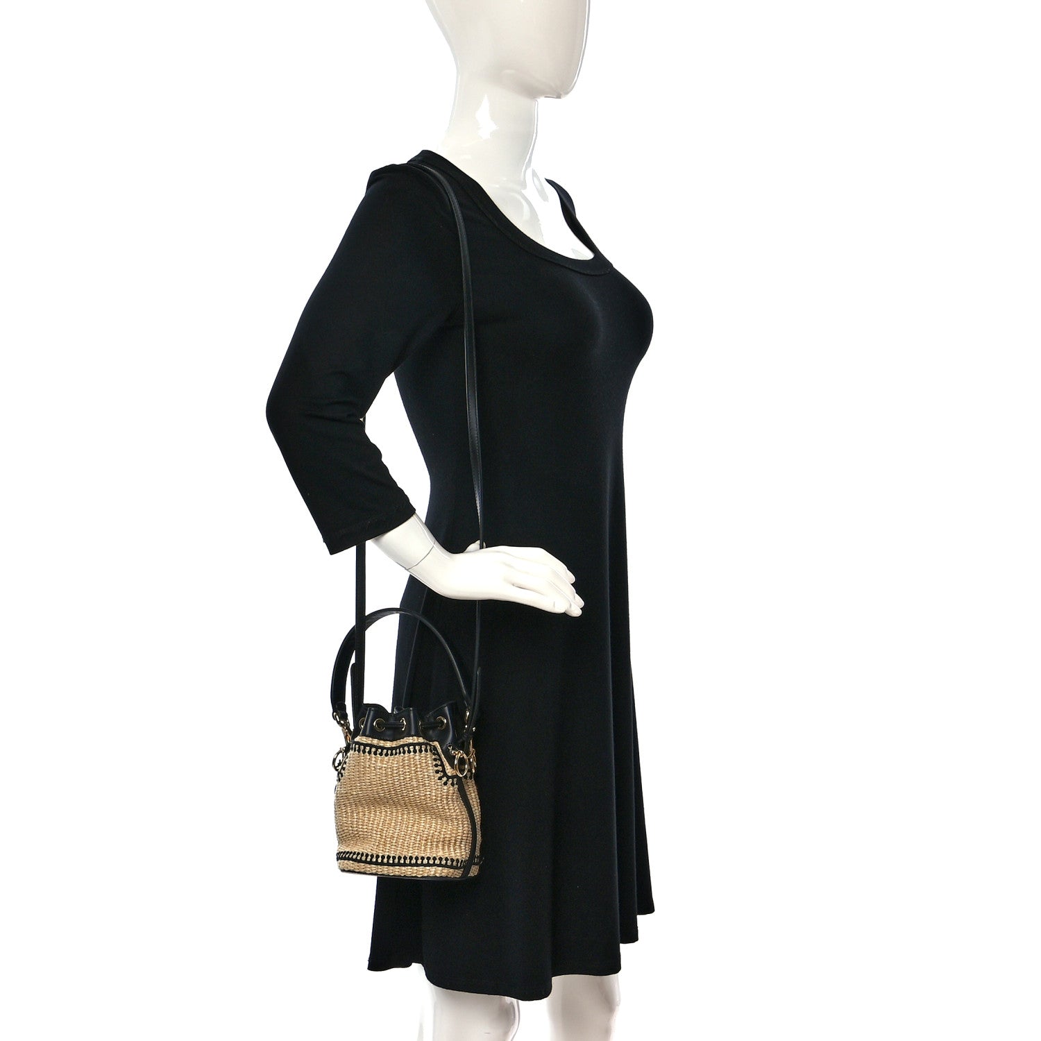 Fendi Straw F is Fendi Logo Crochet Mini Mon Tresor Bucket Bag Naturale Black 2 of 8