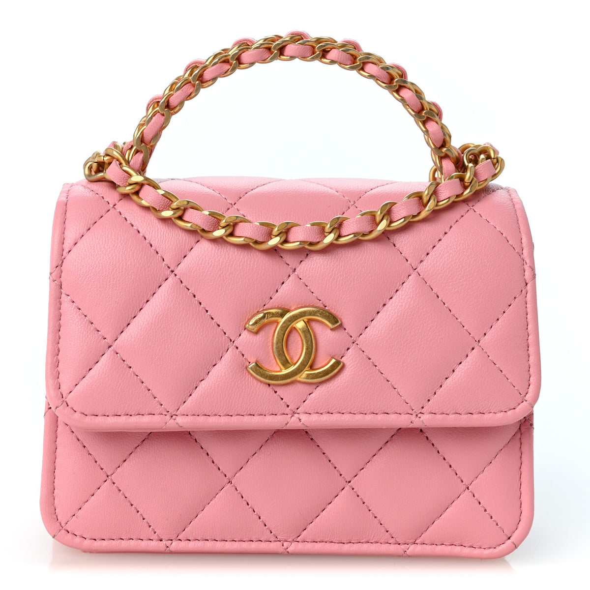 Chanel Lambskin Quilted Chain Top Handle Clutch With Chain Light Pink 1 of 11