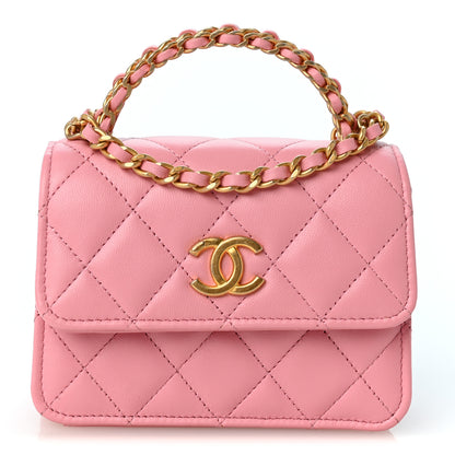 Chanel Lambskin Quilted Chain Top Handle Clutch With Chain Light Pink 1 of 11