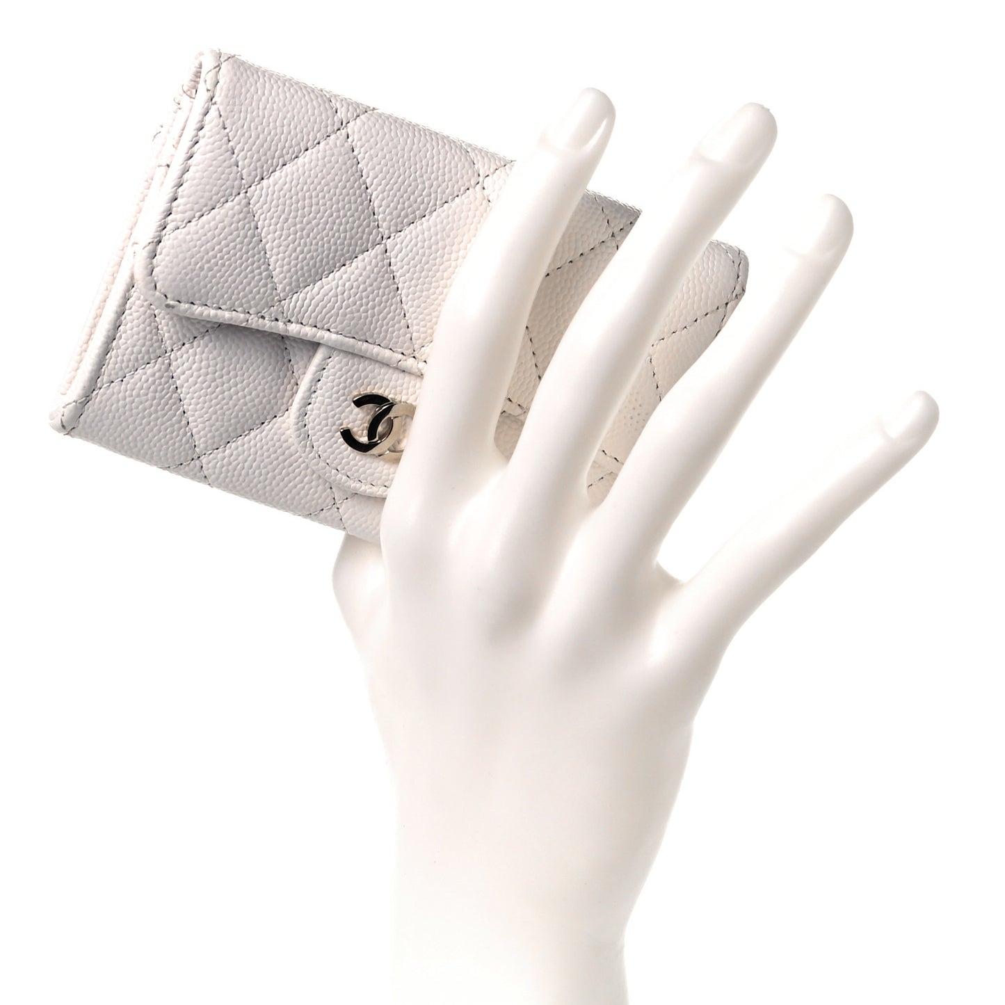 Caviar Quilted Flap Card Holder Wallet White