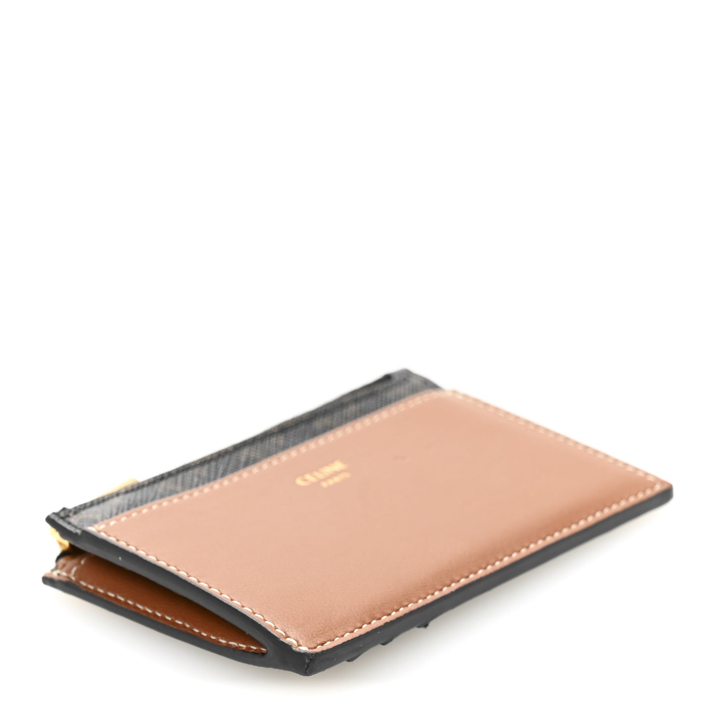 Triomphe Canvas Zipped Card Holder Tan