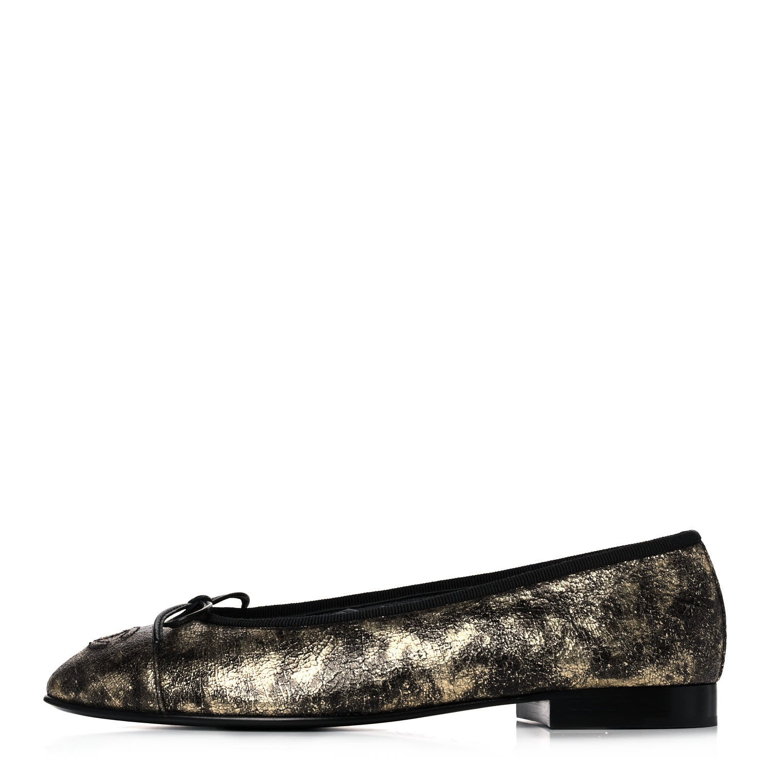 Chanel Laminated Goatskin Cap Toe CC Ballerina Flats 37.5 Gold 1 of 9