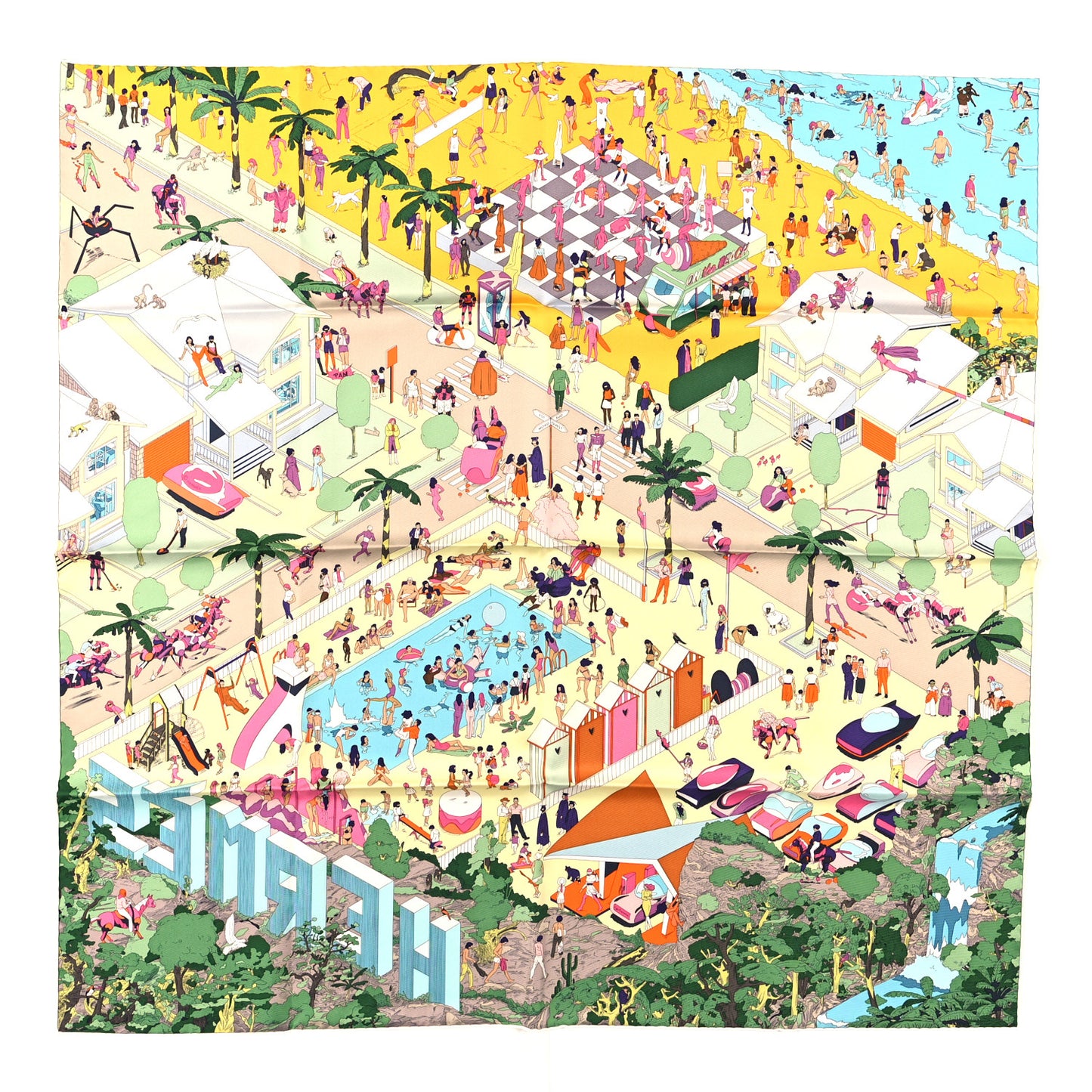 Silk On The Beach Scarf 90 Jaune Soleil Vert Multicolor