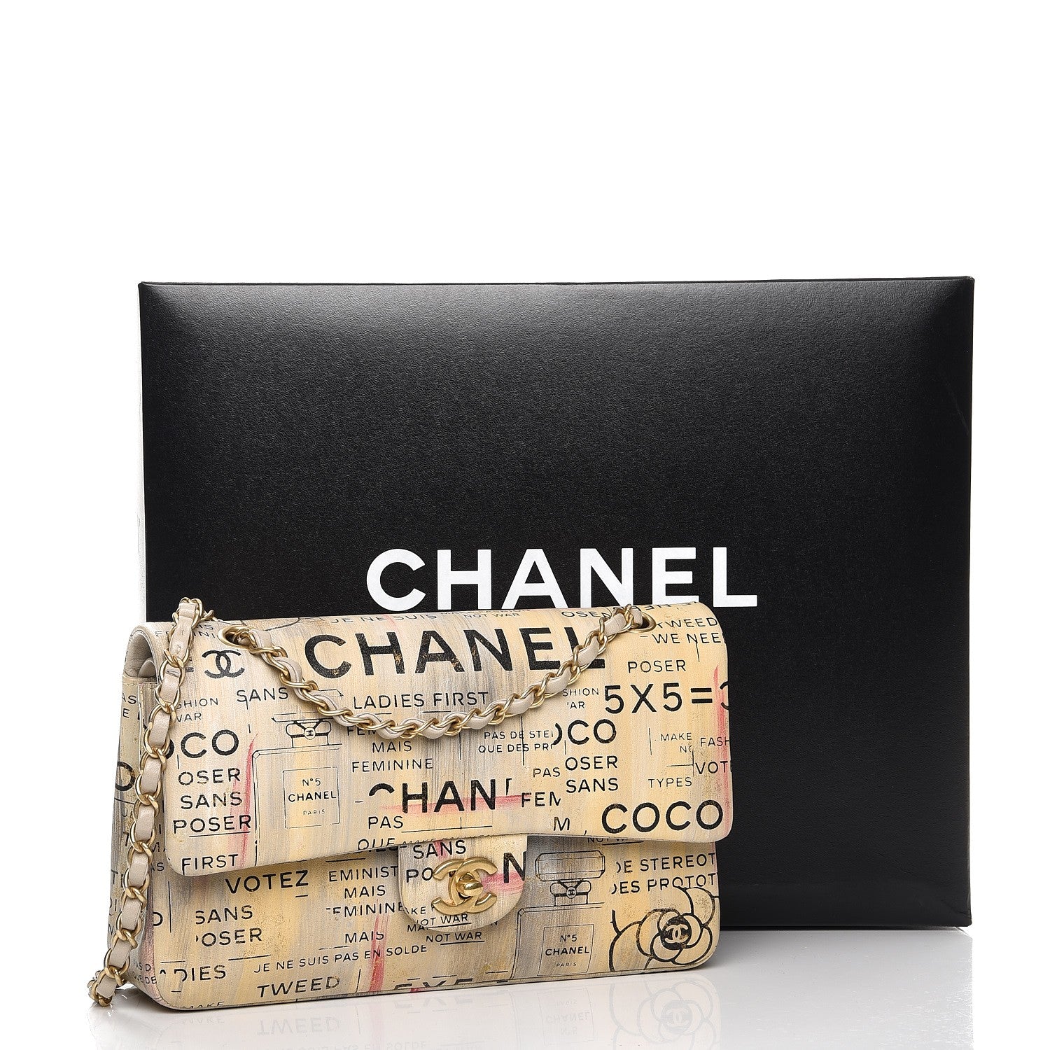 Chanel Lambskin Hand Painted Medium Double Flap Ecru Black 8 of 8