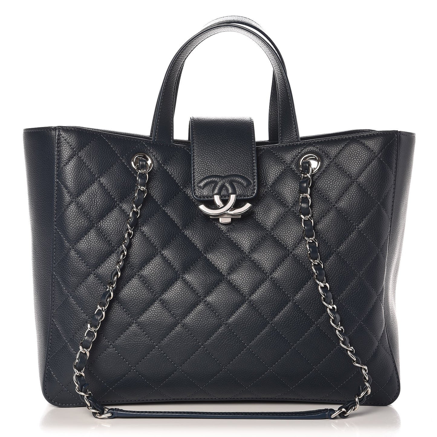 Caviar Quilted Large CC Box Shopping Tote Navy