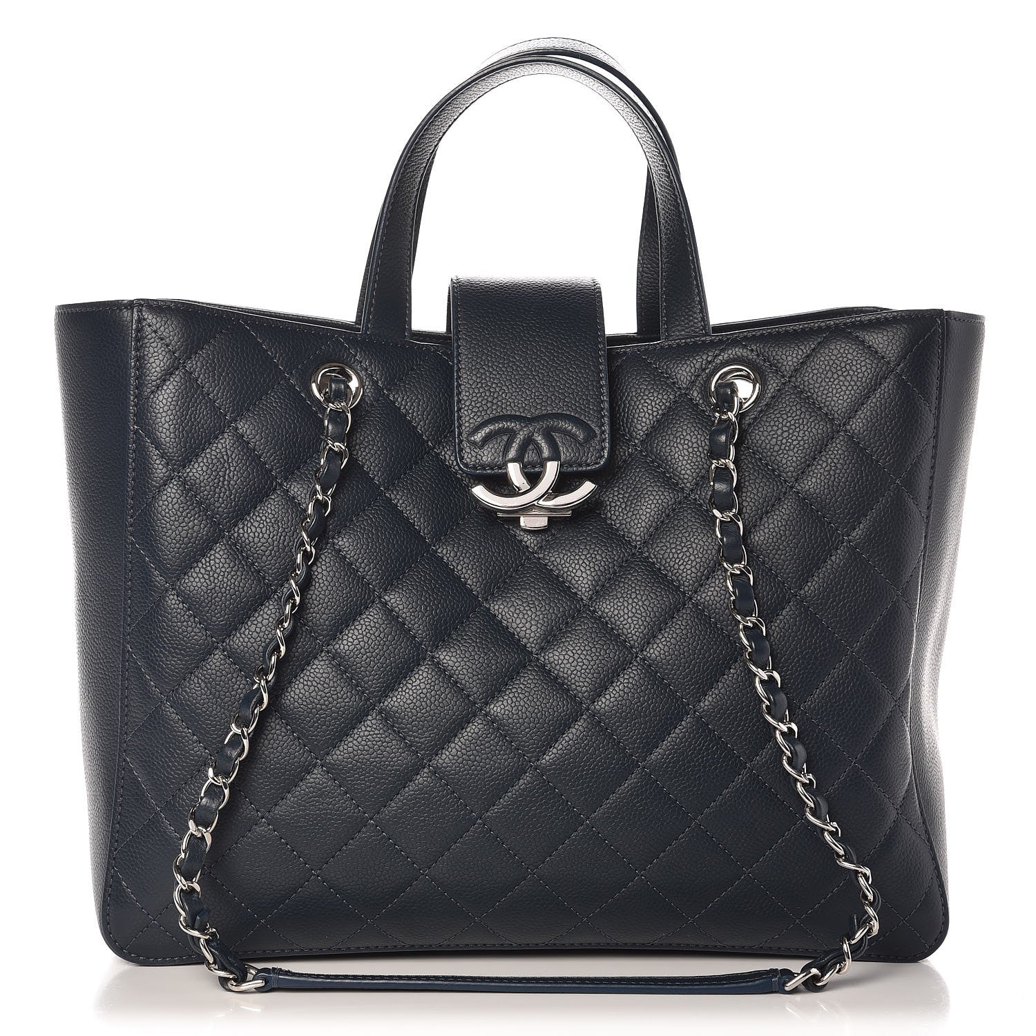 Chanel Caviar Quilted Large CC Box Shopping Tote Navy 1 of 7