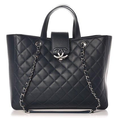 Chanel Caviar Quilted Large CC Box Shopping Tote Navy 1 of 7