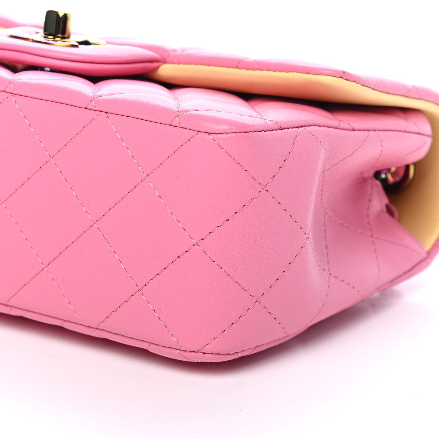 Lambskin Quilted Mini Rectangular Flap Pink Yellow