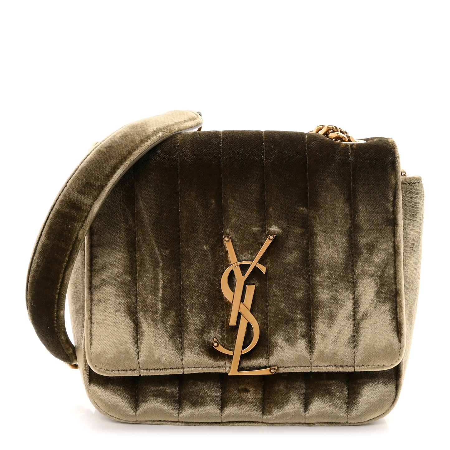 Velvet Matelasse Small Vicky Chain Bag Dark Vintage Olive
