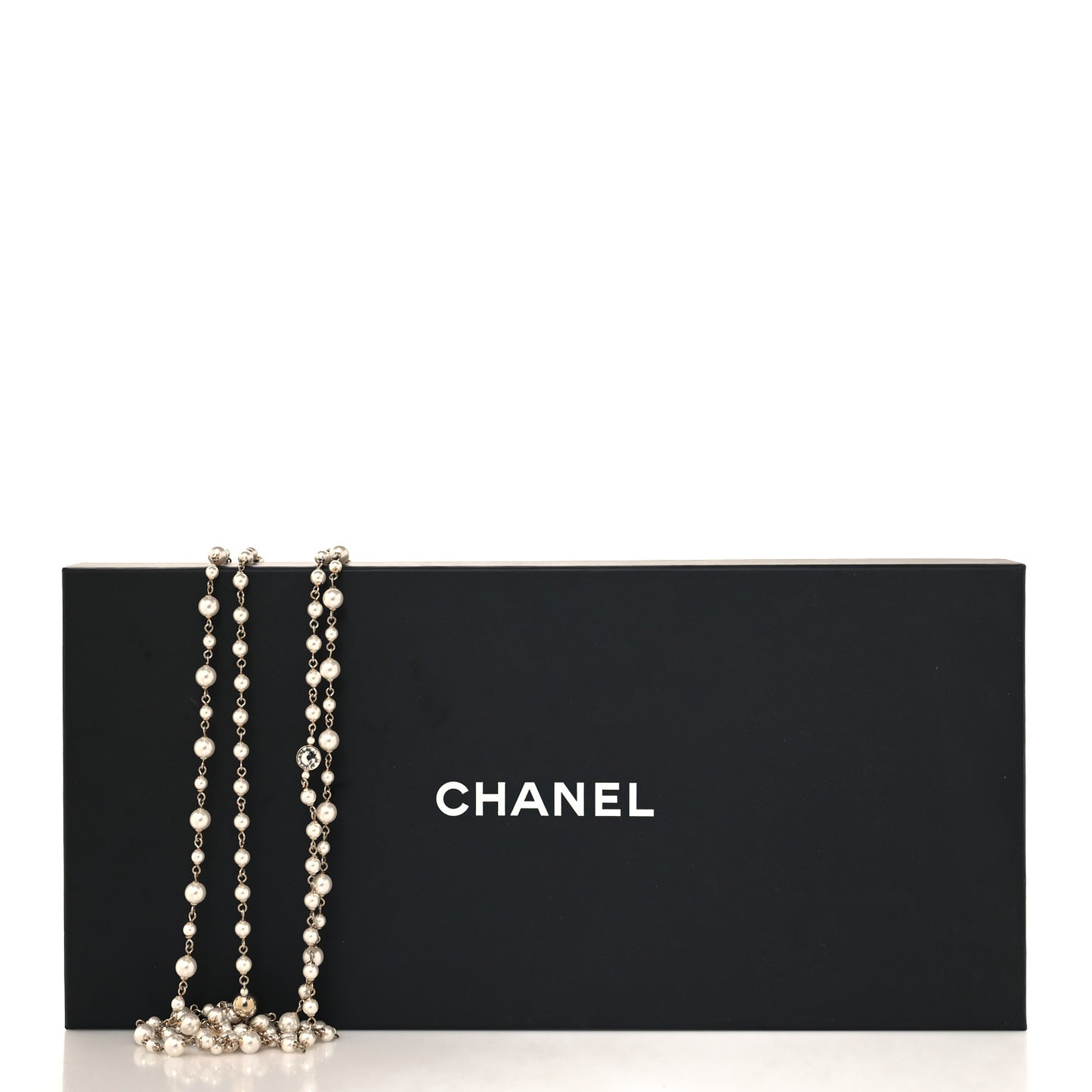 Crystal Pearl CC Charms Long Necklace Gold
