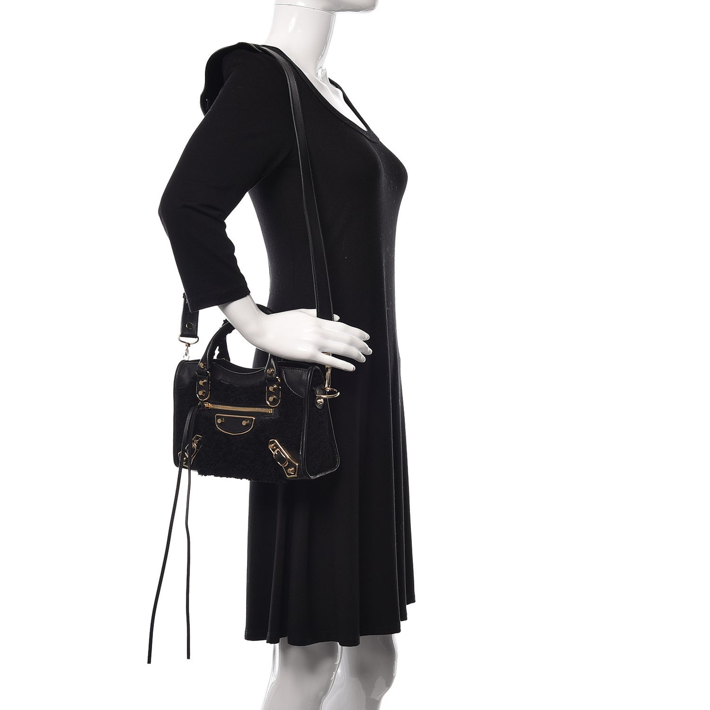 Shearling Gold Metallic Edge Hardware Mini City Black
