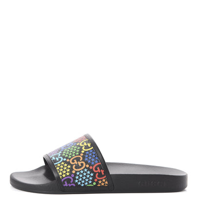 Gucci GG Supreme Monogram Psychedelic Mens Slide Sandals 9 Black Multicolor 1 of 6