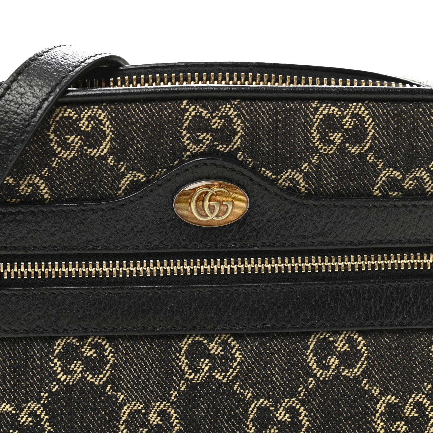 Gucci Jacquard Black Denim GG Monogram Textured Dollar Calfskin Mini Ophidia Shoulder Bag Black Ivory 8 of 10