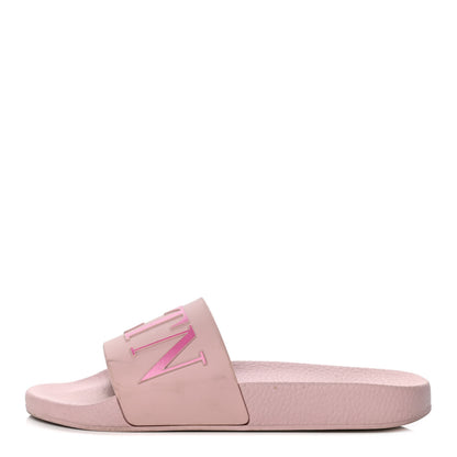 Valentino Garavani Rubber VLTN Pool Slide Sandals 37 Water Rose Disco Pink 1 of 16