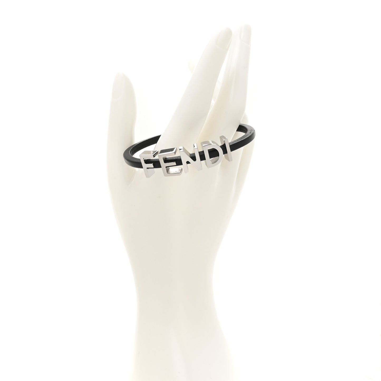 Calfskin Fendi Logo Bracelet M Black