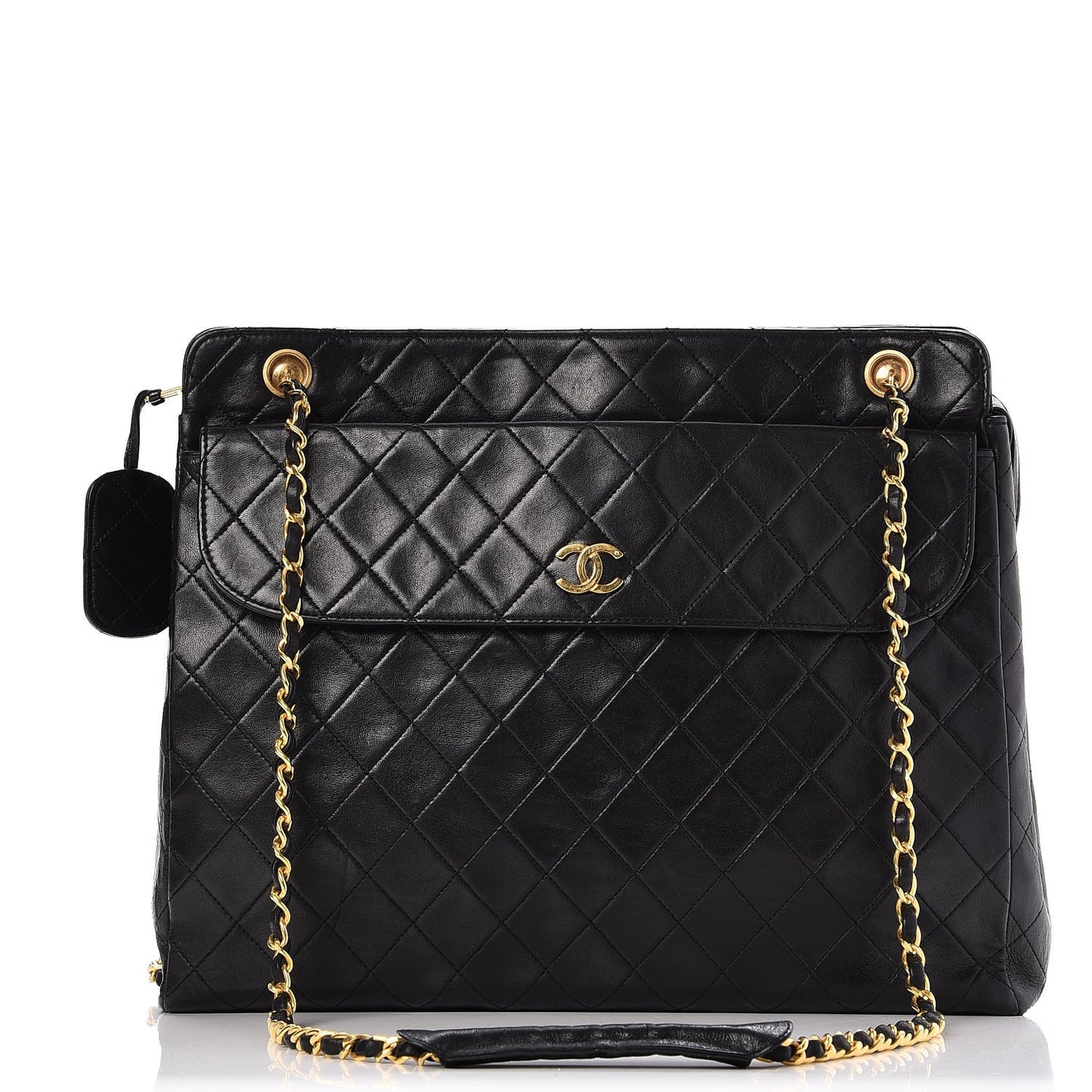 Lambskin Quilted Shopping Tote Black
