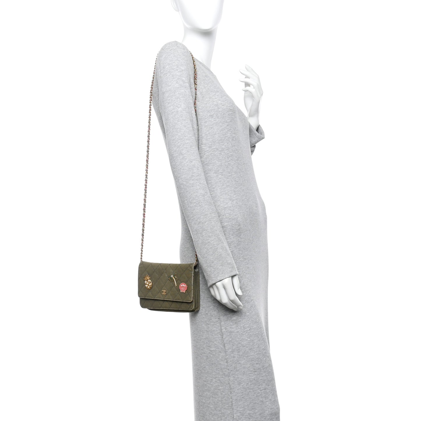 Canvas Quilted Coco Cuba Charms Wallet on Chain WOC Khaki