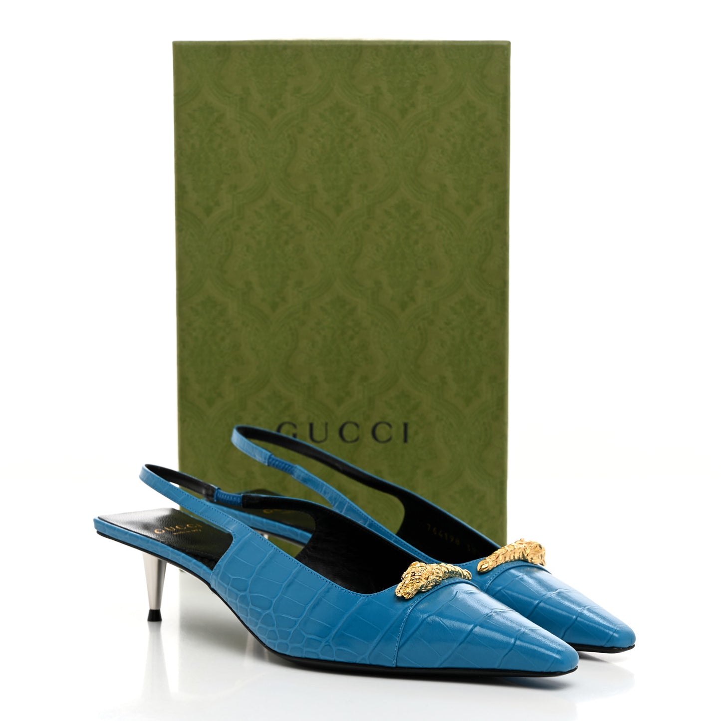 Calfskin Crocodile Print Square Slingback Pumps 40 Bright Sapphire
