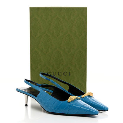 Gucci Calfskin Crocodile Print Square Slingback Pumps 40 Bright Sapphire 10 of 10