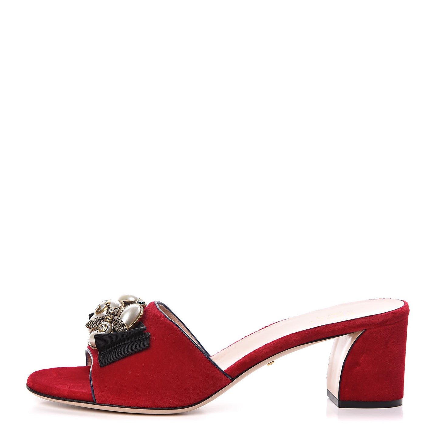 Velvet Pearl Embellished Slide Sandals 40.5 Hibiscus Red