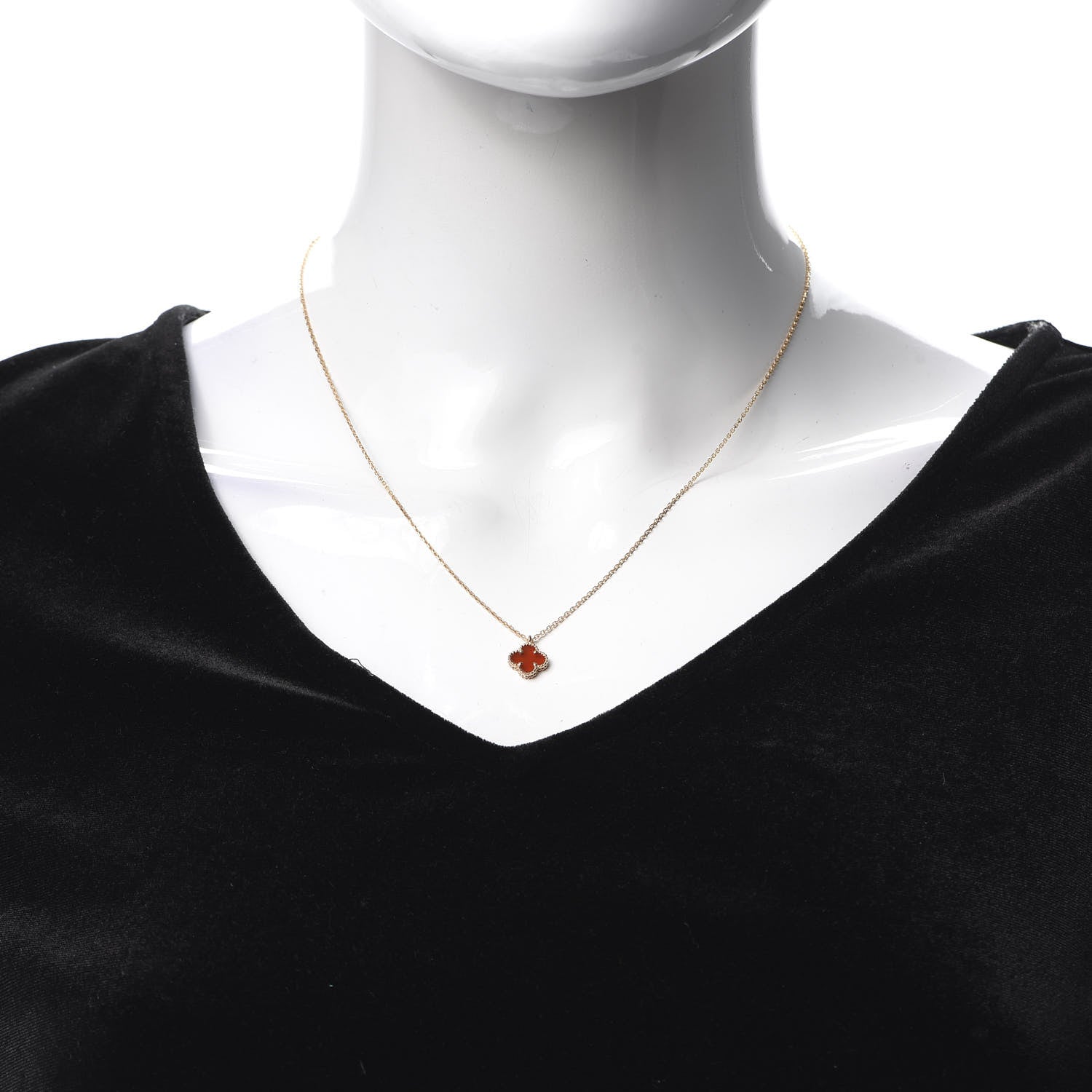 Van Cleef & Arpels 18K Rose Gold Carnelian Sweet Alhambra Pendant Necklace 2 of 8
