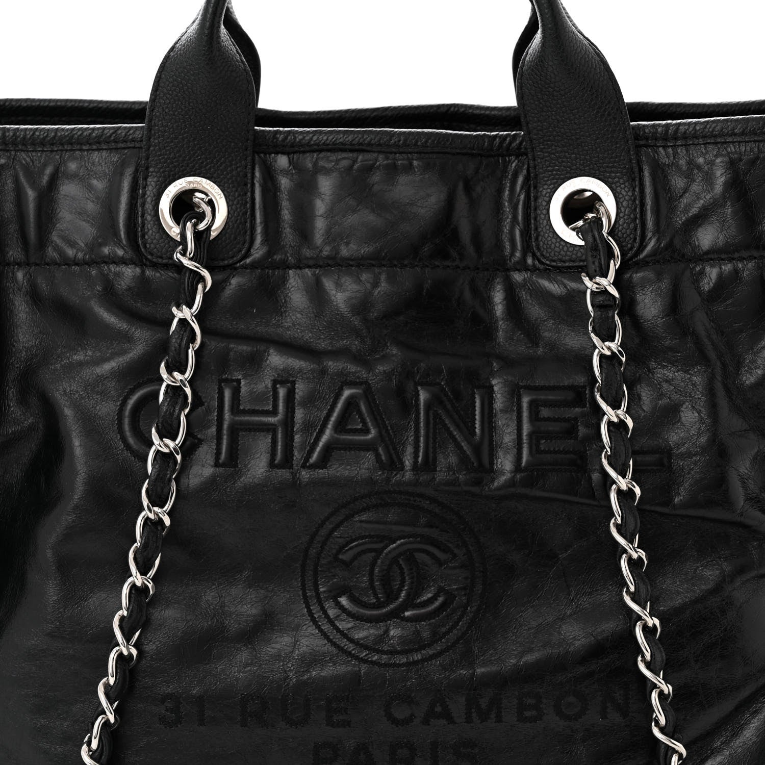 Chanel Glazed Calfskin Medium Deauville Tote Black 8 of 10