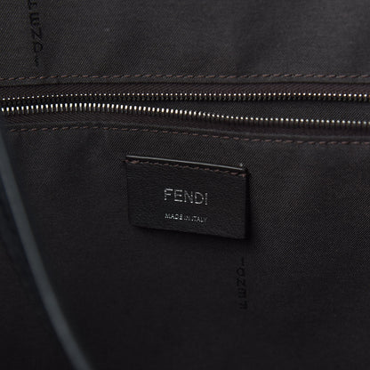 Fendi Glazed Fabric Vitello Century FF 1974 Stamp Patch Shopping Tote Mogano Panna Black 6 of 9