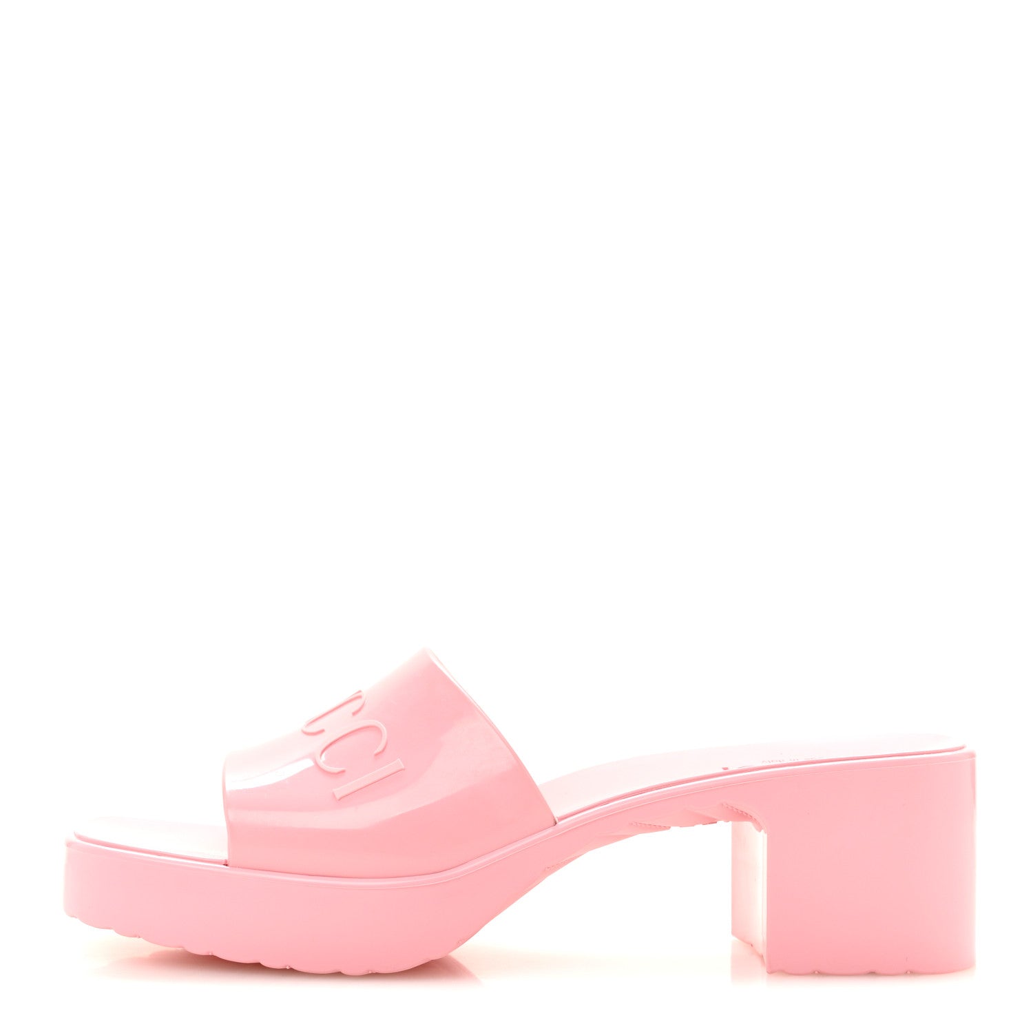 Gucci Rubber Gucci Logo Womens Platform 20/60mm Slide Sandals 37 Wild Rose 1 of 10